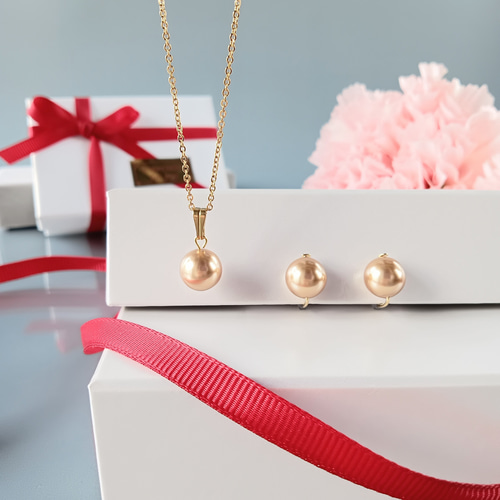 一粒ゴールド（シルバー）パールのネックレスイヤリングセット