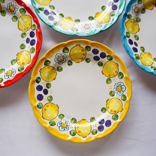 絵皿 26cm GEO017 マヨリカ焼き イタリア陶器 レモン柄 飾り皿