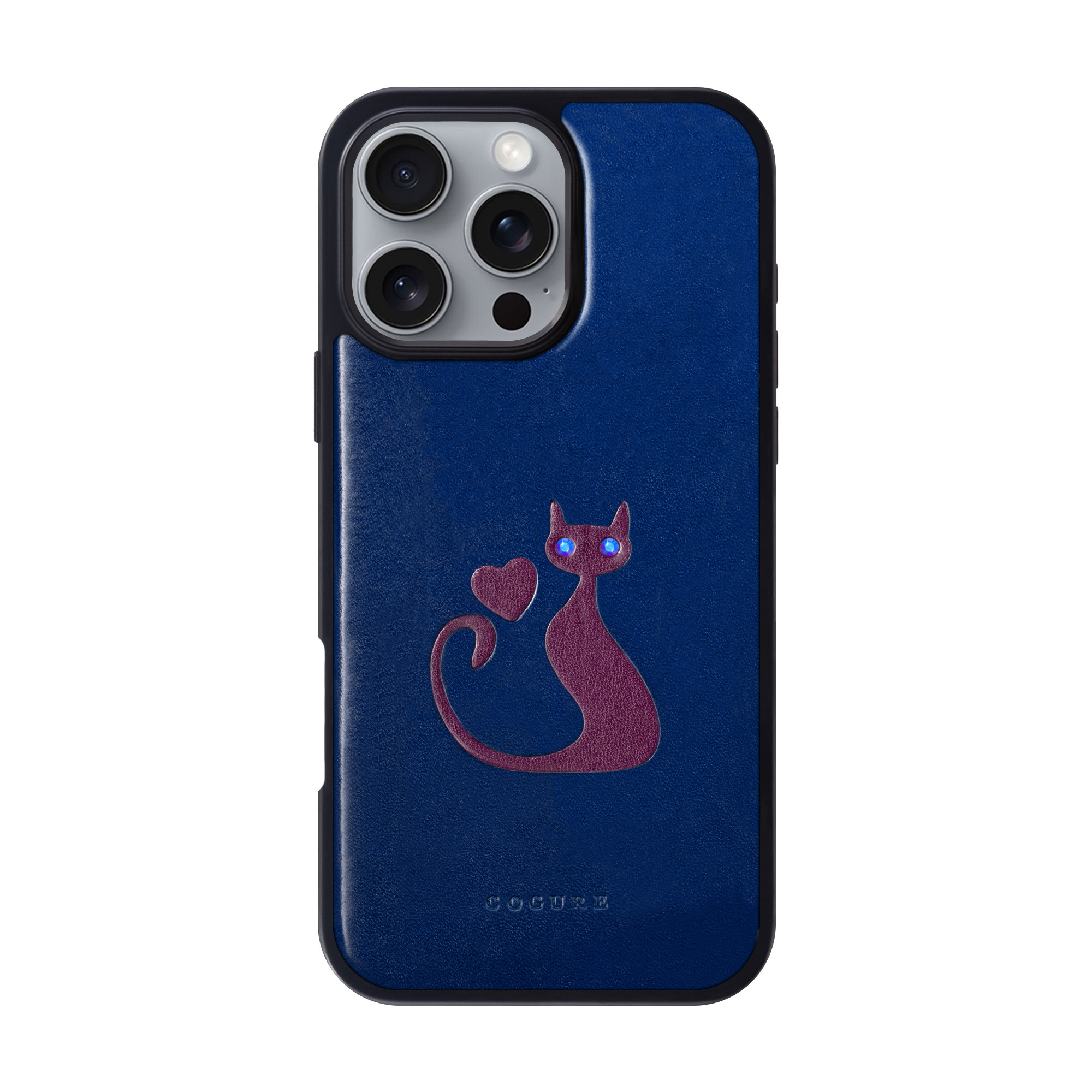 iPhone16ProMax バックカバーケース イタリアンサドルレザー 猫柄 6色<COTCatB>