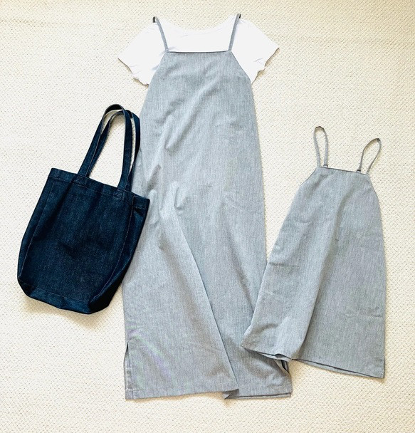 おしゃれ シンプル グレー エプロン キャミソール ワンピース 日本製 親子お揃い