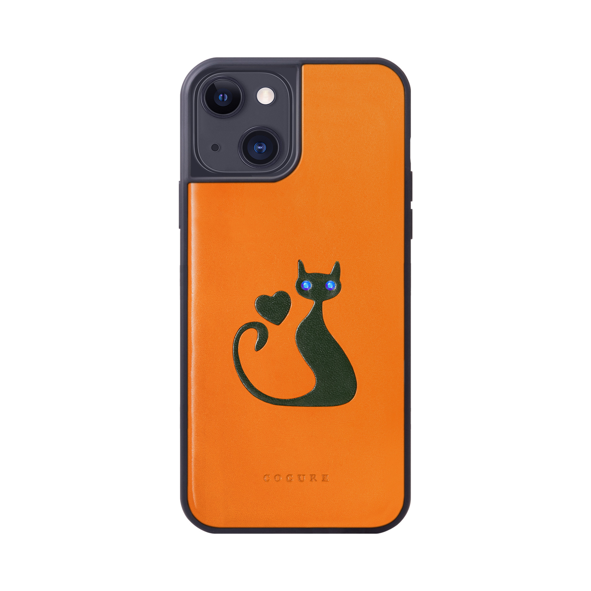iPhone15Plus バックカバーケース イタリアンサドルレザー 猫柄 6色<COTCatB>