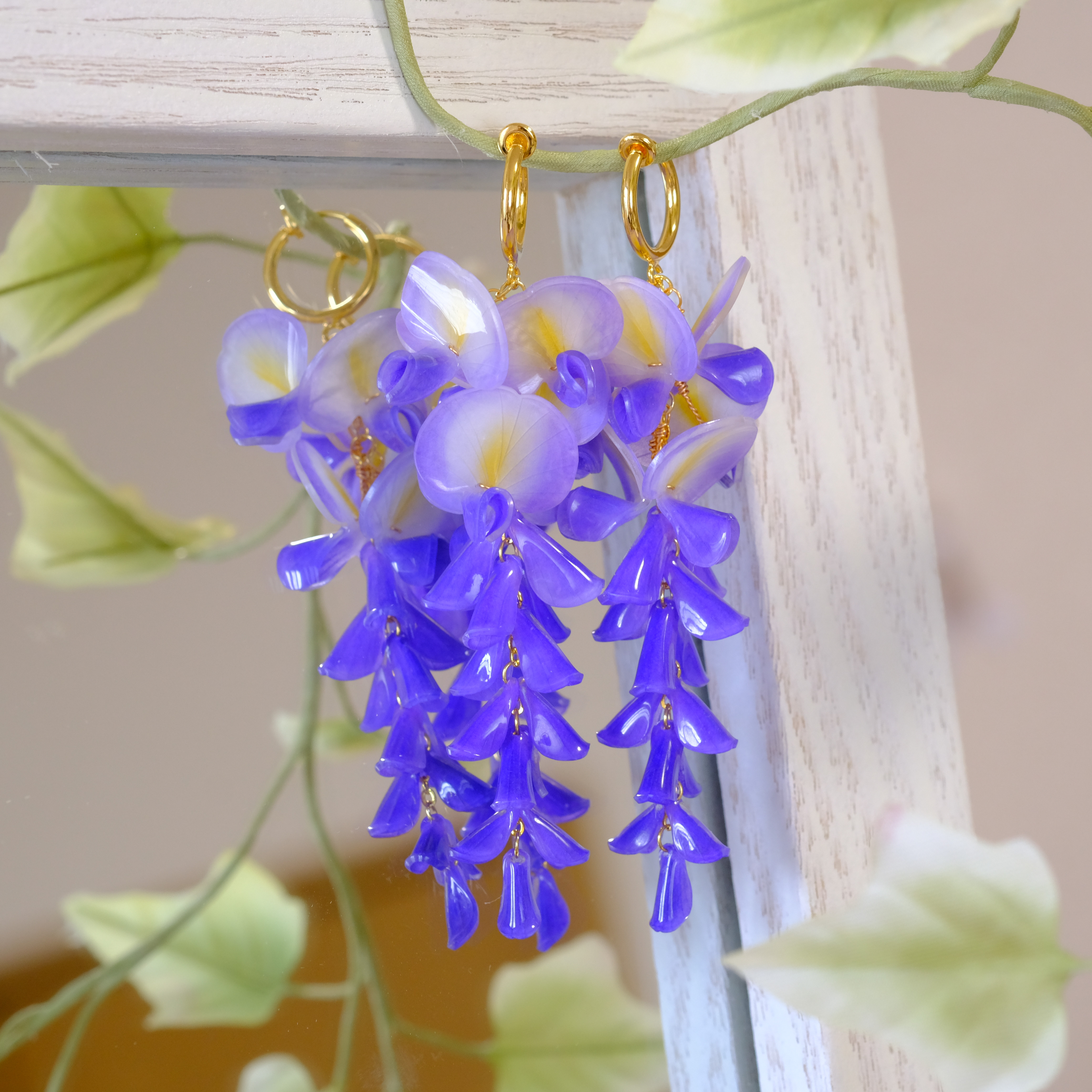 藤の花イヤリング《黒龍藤》♥藤恋（ふじこい）