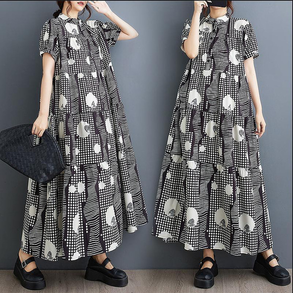 大きいサイズ レディース ロング ワンピース 春夏 秋 新品 半袖 シャツ 