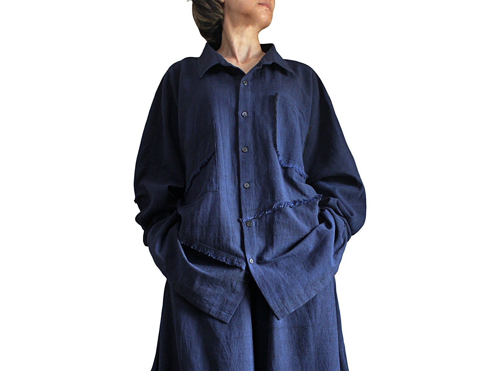 ジョムトン手織り綿オーバーサイズフリンジシャツ（BFS-196-03）