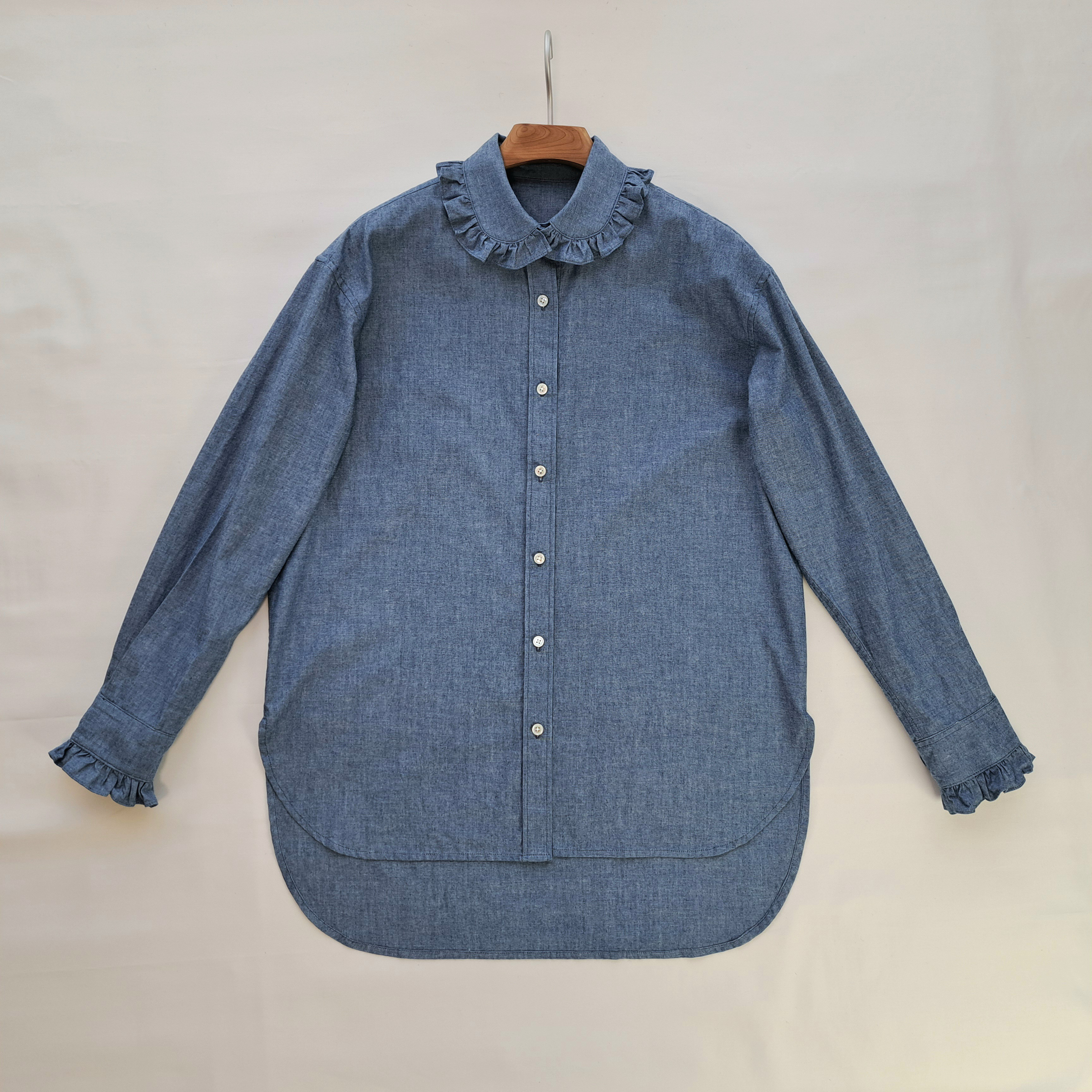 SALE30%OFF ソフトダンガリー フリル シャツ リラックスフィット