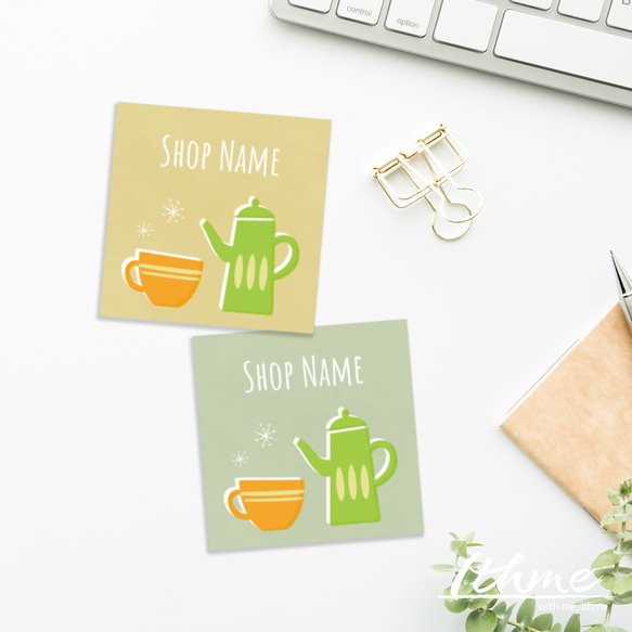 ショップ名入りシール / kettle ★ 名入れ【ステッカー 100枚 北欧風 ポット カップ コーヒー オリジナル】 6枚目の画像