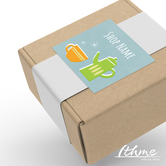 ショップ名入りシール / kettle ★ 名入れ【ステッカー 100枚 北欧風 ポット カップ コーヒー オリジナル】 7枚目の画像