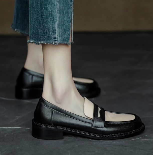 履きごこちやみつき感激！本革 ローヒール ぺたんこ 通勤 オフィス 感激パンプス 感激ローファー 切り替え ローファー