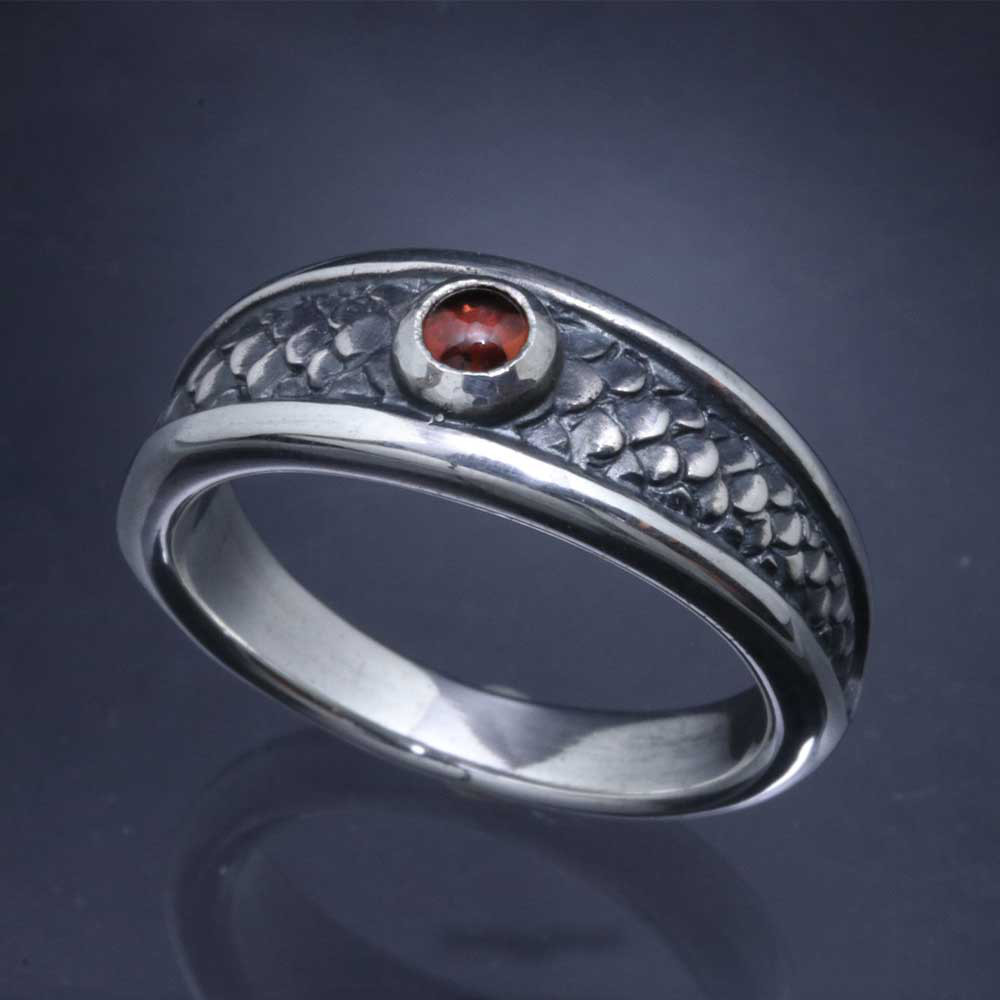 指輪 メンズ : 龍 鱗 リング シルバー 天然石付 14～24号 竜  ドラゴン 和柄 ピンキーリング R-153