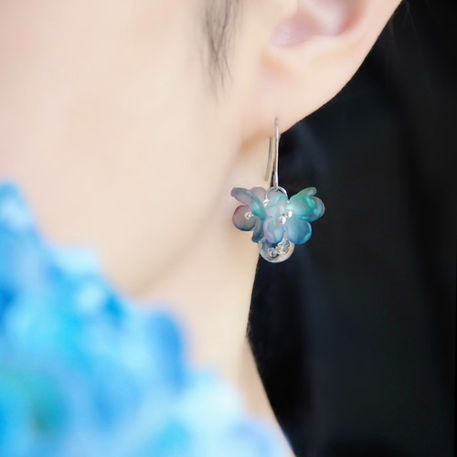 紫陽花 水彩画フラワーピアス/イヤリング あじさい ブルー サージカル