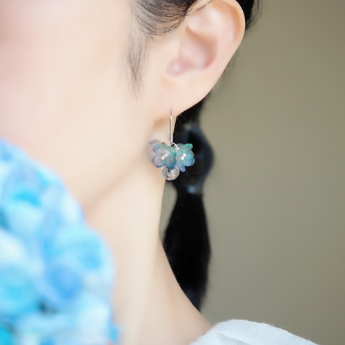 紫陽花 水彩画フラワーピアス/イヤリング あじさい ブルー サージカル