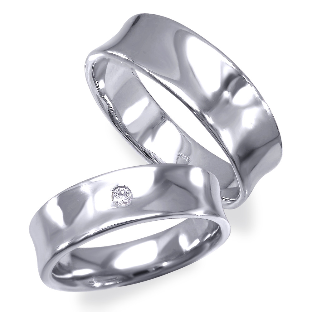 シルバー９２５ 天然 ダイヤモンド付き シンプル 幅広 平打ち ペアリング 美輪宝石