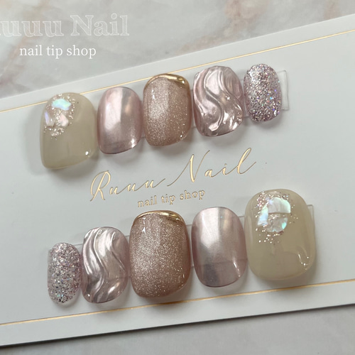 うねうねピンクミラーネイルチップ ネイルチップ（つけ爪） Ruuu Nail