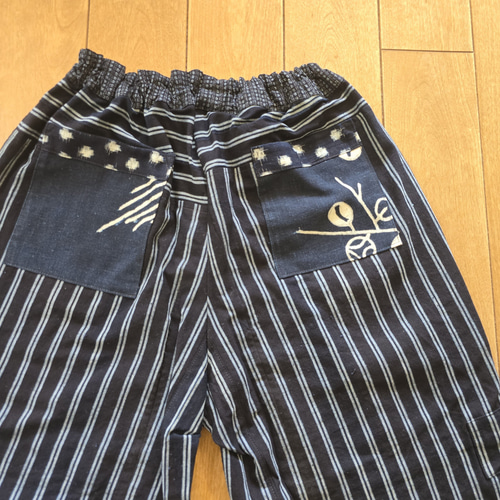 着物リメイク 手作り 縞木綿 シンプル パンツ ワンピース hanahukujun 