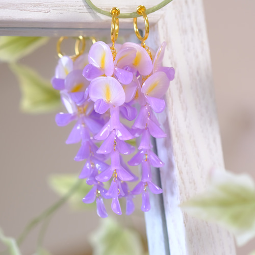 藤の花イヤリング《紫藤》♥藤恋（ふじこい） イヤリング
