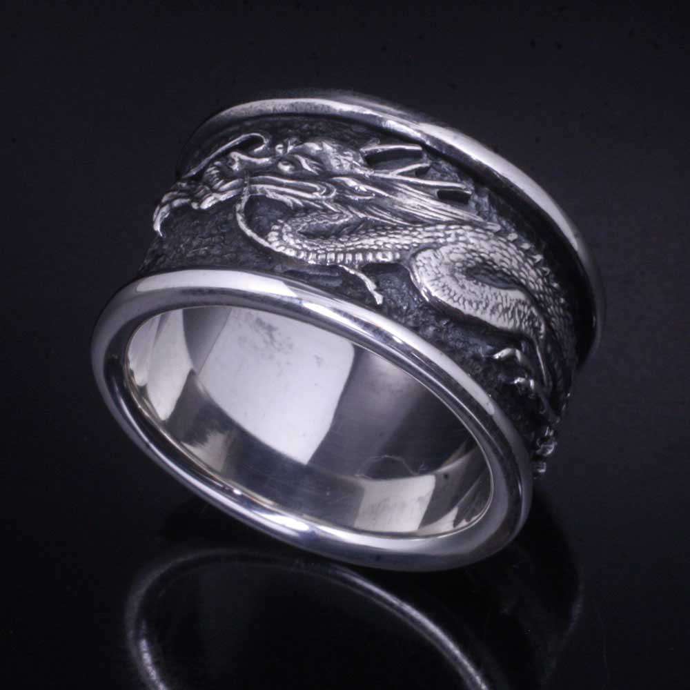 指輪 メンズ : 龍 リング シルバー 18～27号 竜  ドラゴン 和柄 日本 幅広 日本 R-85