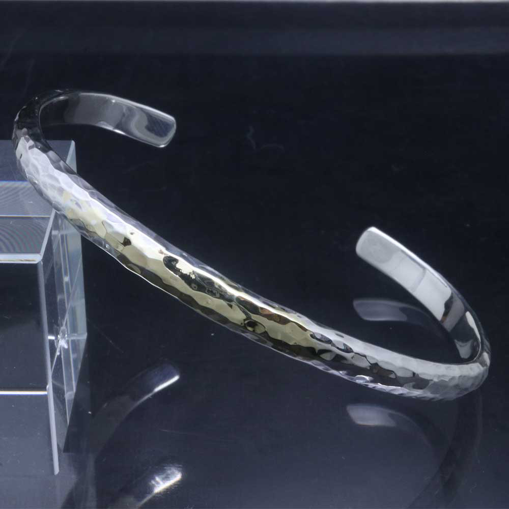 バングル メンズ : 甲丸 丸 鎚目 槌目 バングル 5mm幅 K18 シルバー シンプル S/M/L B-111