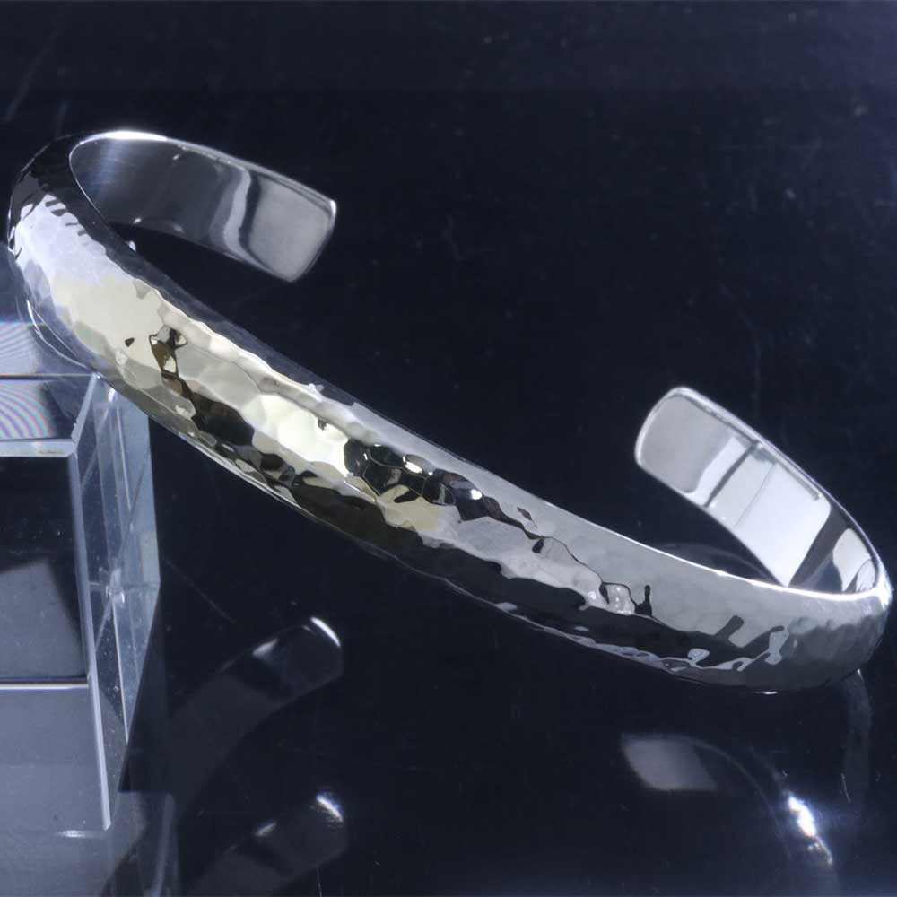 バングル メンズ : 甲丸 丸 鎚目 槌目 バングル 8mm幅 K18 シルバー シンプル S/M/L B-117