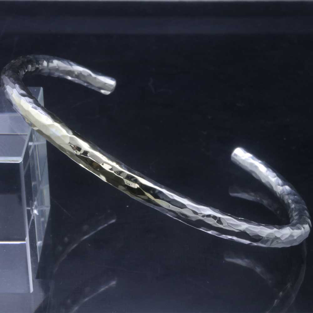 バングル メンズ 4mm幅 丸 鎚目 槌目 バングル (Round bar) K18 シルバー S/M/L B-114