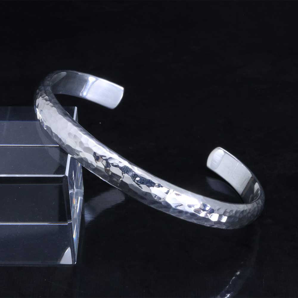 バングル メンズ : 甲丸 丸 鎚目 槌目 バングル 8mm幅 シルバー シンプル S/M/L B-116