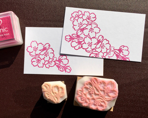 押すほどに満開桜ソメイヨシノの花と蕾の消しゴムはんこセット(花びら