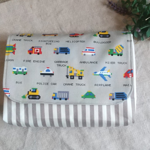 お弁当袋横入れMサイズ はたらく車*グレー 【受注制作】 給食袋 miichi