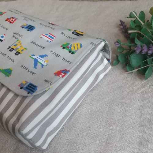 お弁当袋横入れMサイズ はたらく車*グレー 【受注制作】 給食袋 miichi