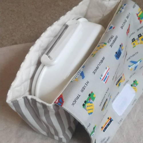 お弁当袋横入れMサイズ はたらく車*グレー 【受注制作】 給食袋 miichi