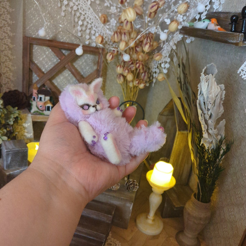 舞*様 ハンドメイド　アートドール　ふわふわ　モモンガ　　ムササビ　妖精　幼獣 魔法の森の小さなお家 ベビー魔法幼獣 ハンドメイドアートドール 羊毛
