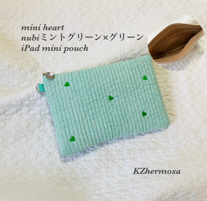 mini heart　iPad mini  pouch H16W24.5 アイパッドミニポーチ　タブレットポーチ　刺繍
