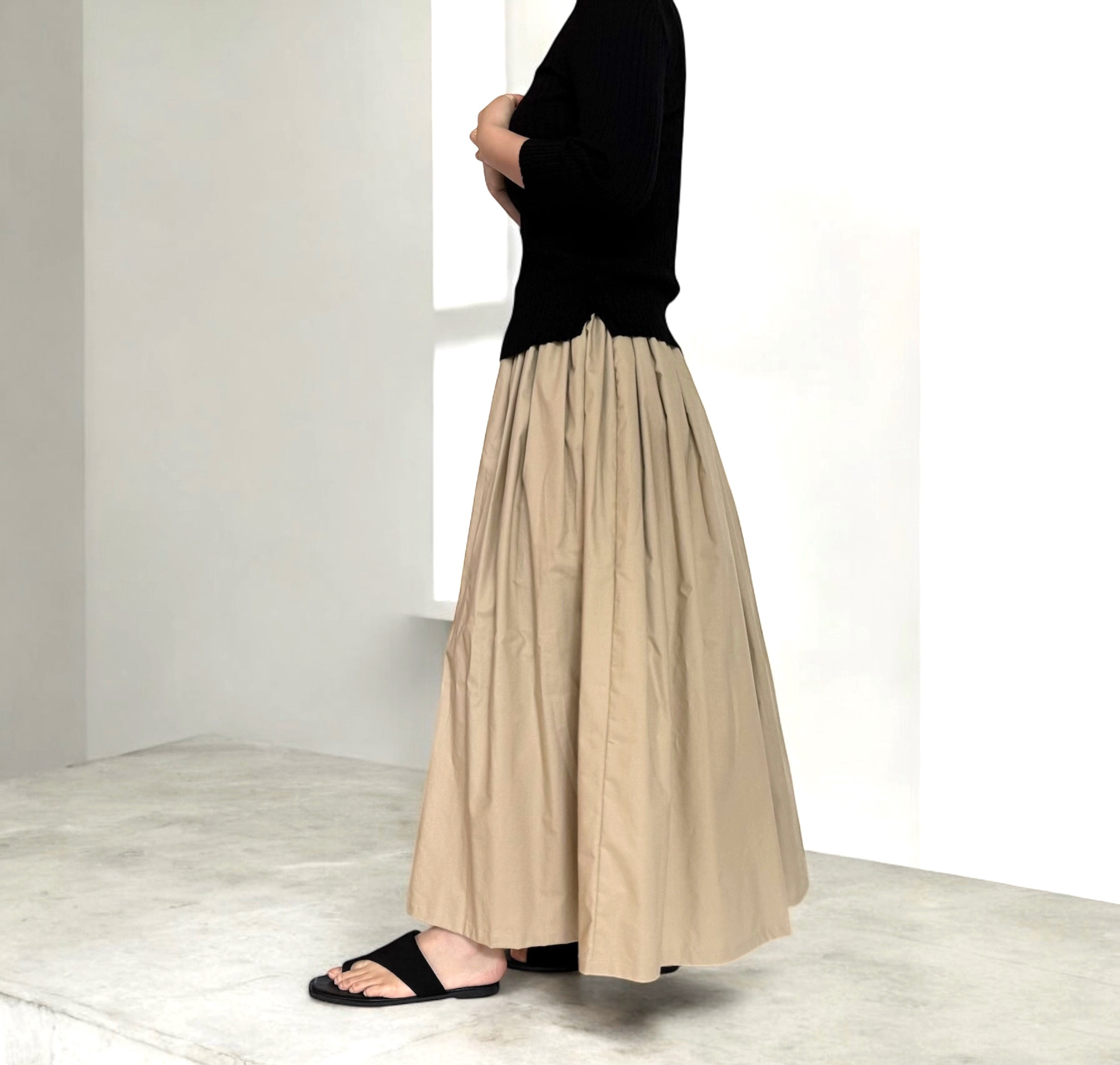 人気シリーズ♪キレイめに着れる♪タイプライターのギャザースカート　トープベージュ