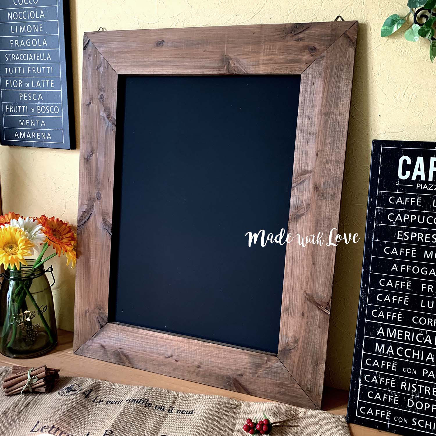 アンティーク風【木製黒板】壁掛け/walnut/カフェ/メニュー 70×55cm