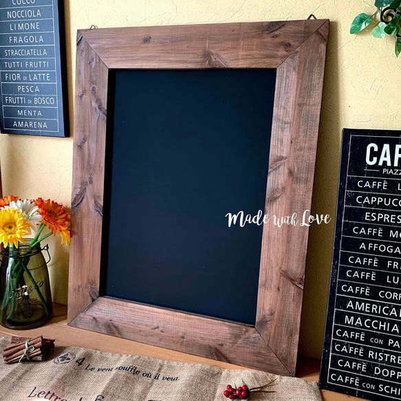 アンティーク風【木製黒板】壁掛け/walnut/カフェ/メニュー 70×55cm