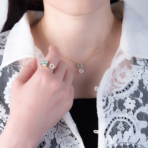 デイジー×ミントグリーン　リング　フォークリング　母の日 8枚目の画像