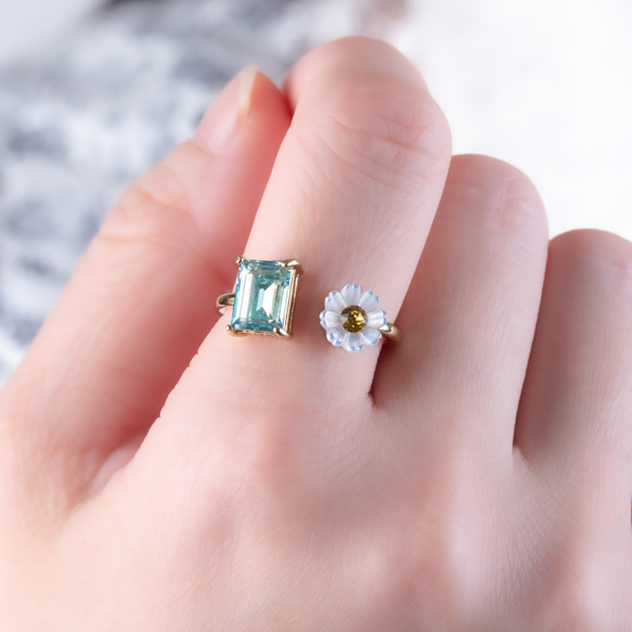 デイジー×ミントグリーン　リング　フォークリング　母の日 2枚目の画像