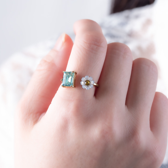 デイジー×ミントグリーン　リング　フォークリング　母の日 7枚目の画像