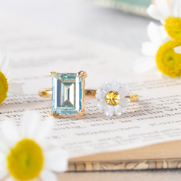 デイジー×ミントグリーン　リング　フォークリング　母の日 1枚目の画像