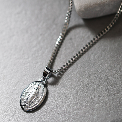 Qroza ネックレス メンズ コインネックレス マリア メダイ ステンレス