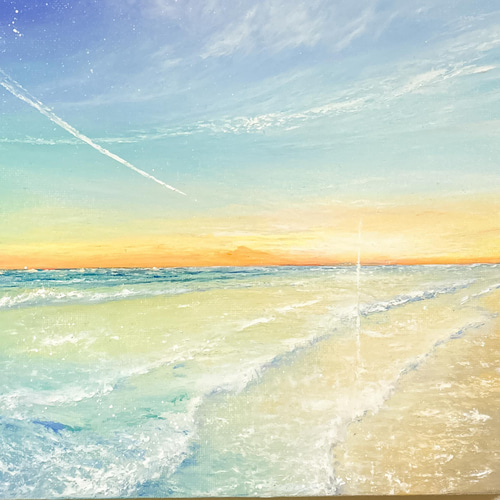 Earth【原画】さわやかな空と飛行機雲〜希望の海辺 (チョークアート