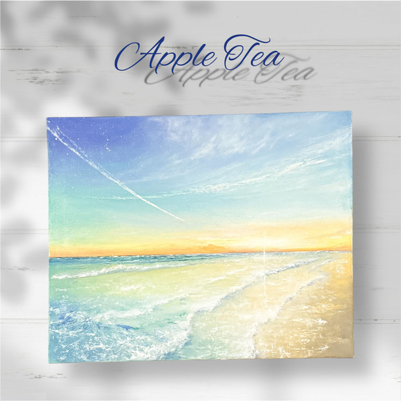 Earth【原画】さわやかな空と飛行機雲〜希望の海辺 (チョークアート