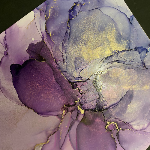 No.23 アルコールインクアート 原画 A4サイズ 絵 紫 花 絵画 森の星屑