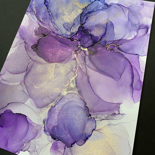アルコールインクアート 原画 No.23 アルコールインクアート 原画 A4サイズ 絵 紫 花 絵画 森