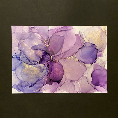 No.23 アルコールインクアート 原画 A4サイズ 絵 紫 花 絵画 森