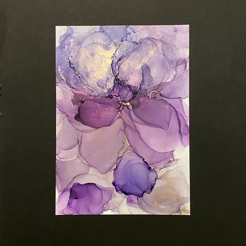 No.23 アルコールインクアート 原画 A4サイズ 絵 紫 花 絵画 森