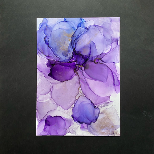 アルコールインクアート No.23 アルコールインクアート 原画 A4サイズ 絵 紫 花 絵画 森