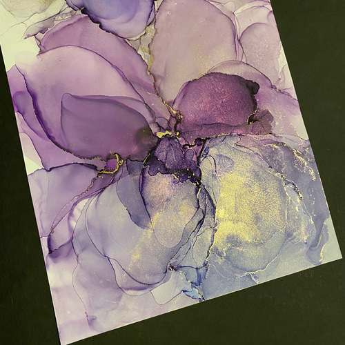 No.23 アルコールインクアート 原画 A4サイズ 絵 紫 花 絵画 森
