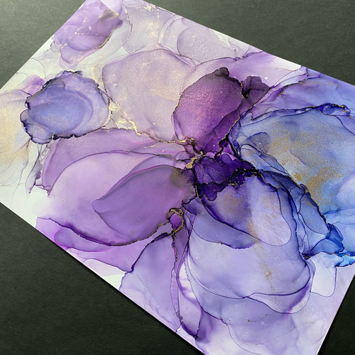 No.23 アルコールインクアート 原画 A4サイズ 絵 紫 花 絵画 森