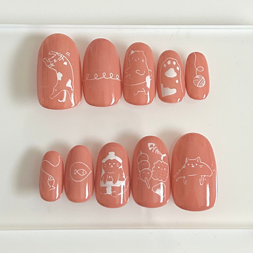 猫 ねこ ネコ ペット ゆるかわ ジェルネイルチップオーダー ネイル