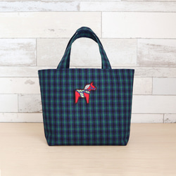 ミニ ファミリア風 グリーンチェック ネイビー 紙袋型 ミニトート 通勤