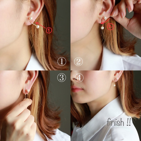 14kgf-当店高評価イヤリングの2点セット(アシンメトリーリボン&double pearl bar) 6枚目の画像